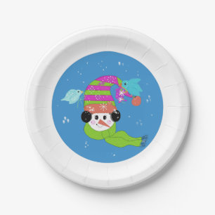 Bonhomme de neige Oiseaux Hiver Froid Assiette en