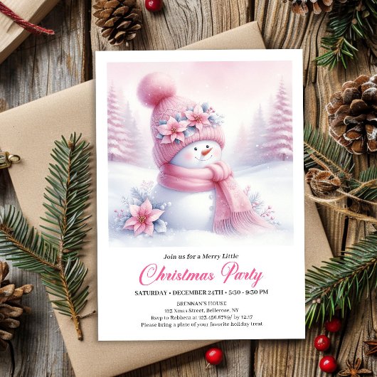 Bonhomme de neige rose joyeux Invitation de Noël m