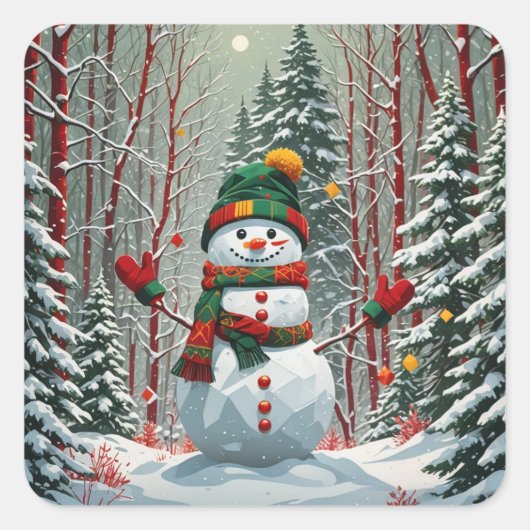 Bonhomme de neige vierkante sticker (Voorkant)