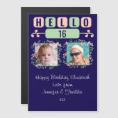 Bonjour 16 anniversaire 2 photo carte magnétique b (Devant / Derrière)