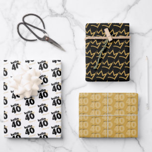 Bonjour 40 Black & Gold Wrapping Papier ensemble d