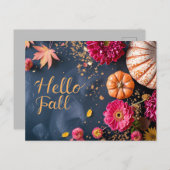 Bonjour Automne carte de voeux avec fleurs (Devant / Derrière)