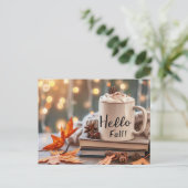 Bonjour Automne carte de voeux avec tasse (Debout devant)