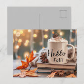 Bonjour Automne carte de voeux avec tasse (Devant / Derrière)
