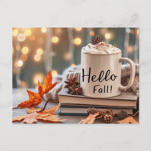 Bonjour Automne carte de voeux avec tasse (Devant)