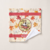 Bonjour Automne, Chat mignon assis dans un paraplu (Gant de toilette)