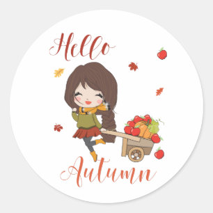 Bonjour Automne classique rond autocollant thème a