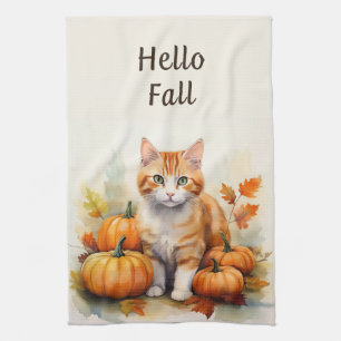 Bonjour Automne Orange Tabby Serviette de cuisine