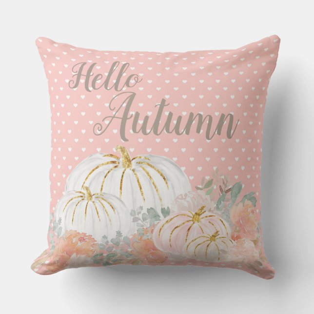 Bonjour Automne Peach Citrouille Polka Dot Coussin (Recto)