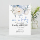 Bonjour Baby Blue Floral Baby shower Invitation (Debout devant)