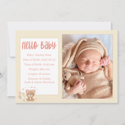 Bonjour Baby Faire-part de naissance Card (Devant)
