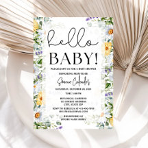Bonjour Baby Floral Baby shower Invitation