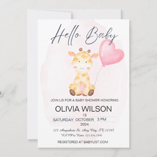 Bonjour Baby Giraffe Baby shower Invitation (Devant)