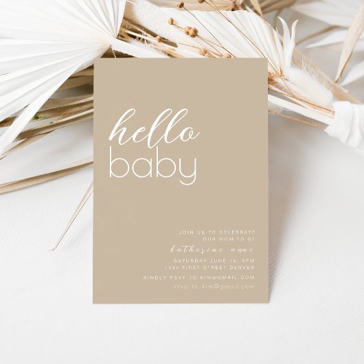 Bonjour Baby shower Party Invitation Modèle Beige