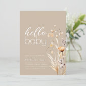 Bonjour Baby shower Party Invitation Modèle Beige (Debout devant)