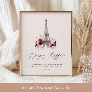 Bonjour Bébé Baby shower Luier Raffle Sign Poster