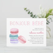 Bonjour Bébé | Baby shower Macaron Invitation (Debout devant)