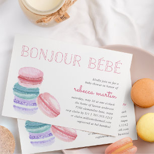 Bonjour Bébé   Baby shower Macaron Invitation