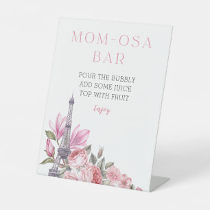 Bonjour Bebe   Baby shower Mom-osa Bar Sign Reclamebord Met Voetstuk