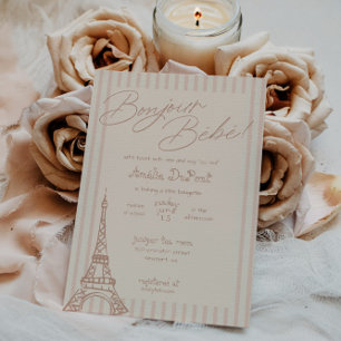 Bonjour Bebe Baby shower rose Invitation