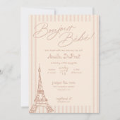 Bonjour Bebe Baby shower rose Invitation (Devant)