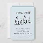 Bonjour Bebe Beret Modern Blue Boy Baby shower Kaart (Voorkant)