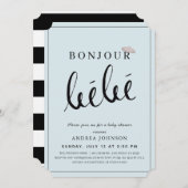 Bonjour Bebe Beret Modern Blue Boy Baby shower Kaart (Voorkant / Achterkant)