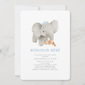 Bonjour Bébé Blue Beret Elephant Baby shower Kaart (Voorkant)