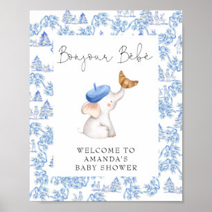 Bonjour Bebe Blue French Boy Welcome Baby shower P Poster