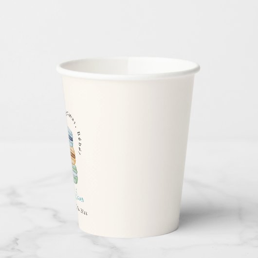 Bonjour Bébé Blue Macarons & Milk Boy Baby Shower Papieren Bekers (Links)