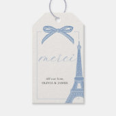Bonjour Bébé Blue Paris Eiffel Baby shower Cadeaulabel (Voorkant)