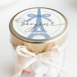 Bonjour Bébé Blue Paris Eiffel Baby shower Ronde Sticker