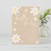 Bonjour Bébé Daisy Baby shower beige Invitation (Debout devant)