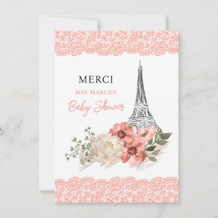 Bonjour Bebe Eiffel Tower Paris Baby shower Bedankkaart