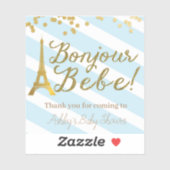 Bonjour Bebe Favor Stickers Baby Boy Shower Parijs (Vel)