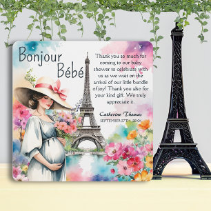 Bonjour Bebe Floral Eiffeltoren Parijs Baby shower Bedankkaart