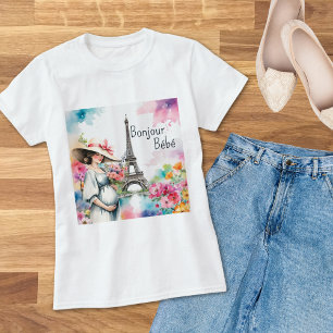Bonjour Bebe Floral Eiffeltoren Parijs Moeder om t T-shirt