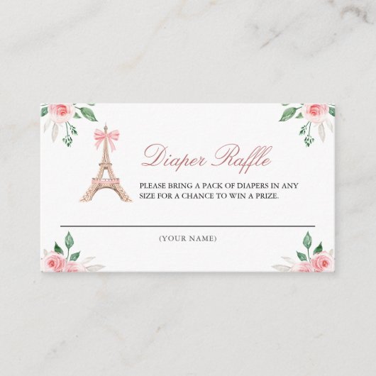 Bonjour Bebe Frans Café Roze Bloemen Luier Raffle Informatiekaartje (Voorkant)