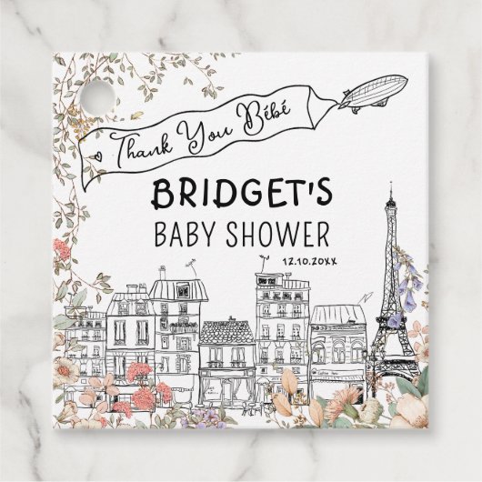 Bonjour Bebe Frans Genderneutraal Baby shower Bedankjes Labels (Voorkant)