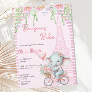 Bonjour Bebe Frans Parijse Olifant Baby shower Kaart