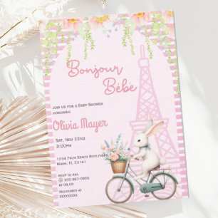Bonjour Bebe Frans Paris Roze Bunny Baby shower Kaart