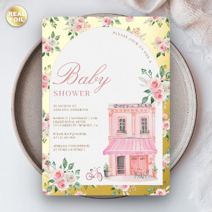 Bonjour Bebe Frans Roze Parijse Café Baby Shower Folie Uitnodiging
