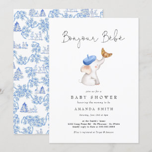 Bonjour Bebe Franse Olifant Jongens Baby Shower To Kaart