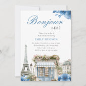 Bonjour Bebe French Blue Baby Shower Invitation (Devant)