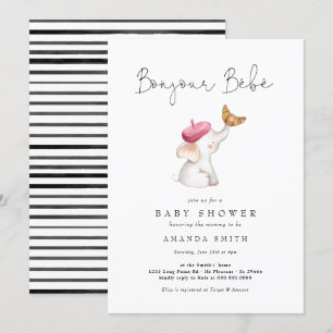 Bonjour Bebe French Elephant Baby Girl Shower Kaart
