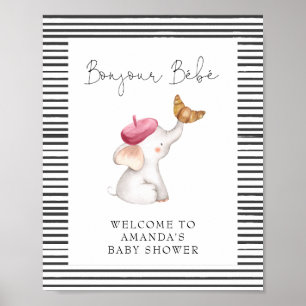 Bonjour Bebe French Elephant Welcome Baby shower Poster