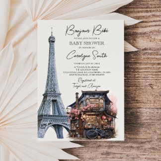 Bonjour Bebe French Paris Parijse Baby shower Kaart