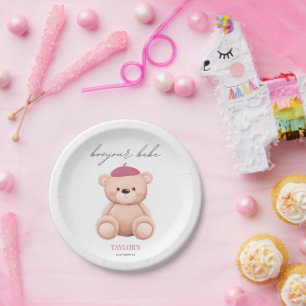 Bonjour Bebe French Waterverf Beer Baby shower Papieren Bordje