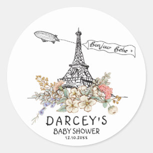 Bonjour Bebe Genderneutraal Baby shower Ronde Sticker