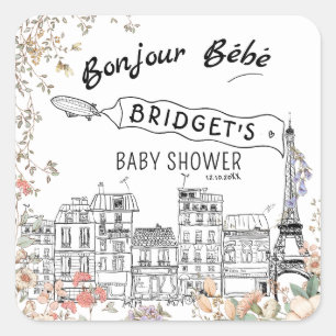 Bonjour Bebe Genderneutraal Baby shower Vierkante Sticker